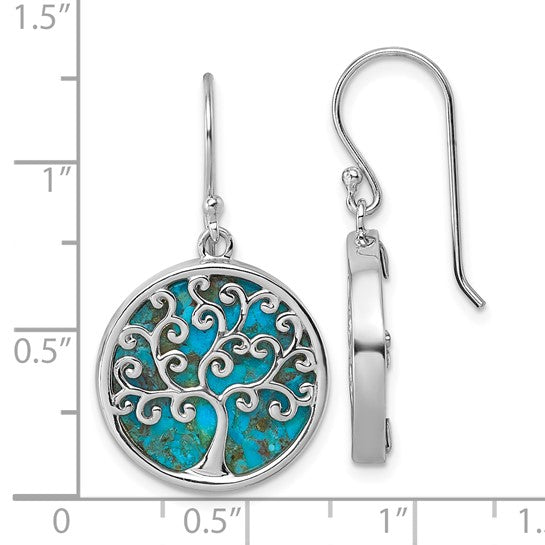 Sterling Silver Turquoise Tree Of Life Dangle Earrings- Sparkle & Jade-SparkleAndJade.com QG7220E