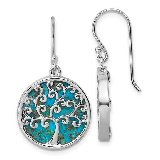 Sterling Silver Turquoise Tree Of Life Dangle Earrings- Sparkle & Jade-SparkleAndJade.com QG7220E