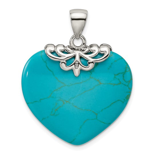 Sterling Silver Turquoise Heart Stone Pendant- Sparkle & Jade-SparkleAndJade.com QP2128