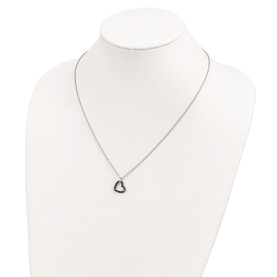 Sterling Silver Black and White Diamond Heart Necklace- Sparkle & Jade-SparkleAndJade.com QP2162