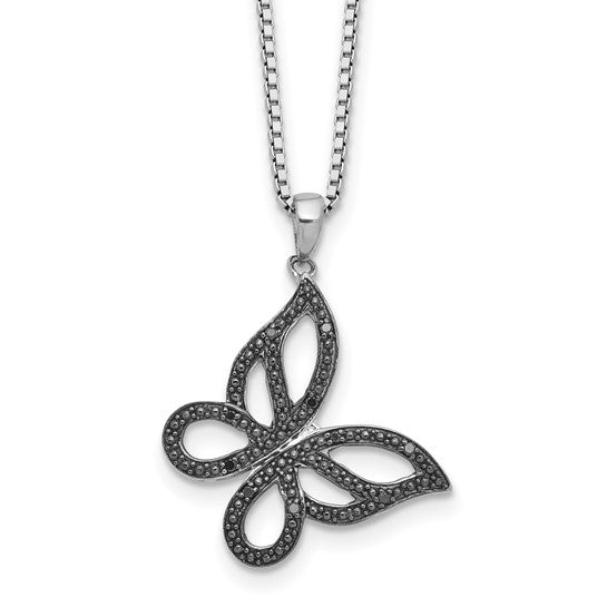 Sterling Silver Black Diamond Butterfly Pendant Necklace- Sparkle & Jade-SparkleAndJade.com 