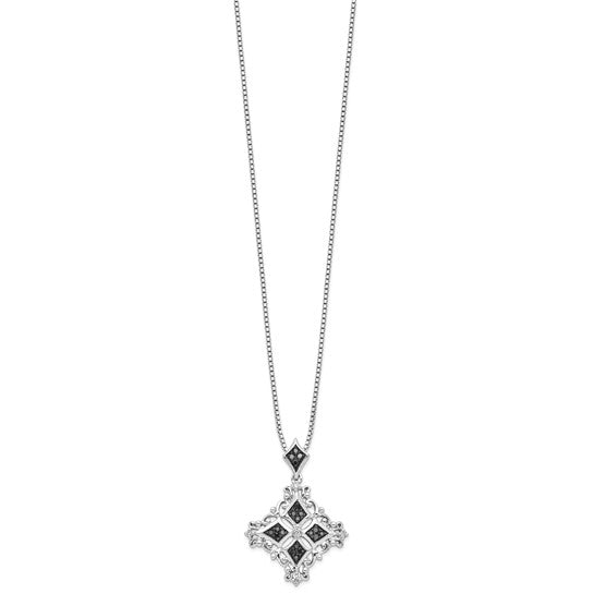 Sterling Silver Black and White Diamond Pendant Necklace- Sparkle & Jade-SparkleAndJade.com 