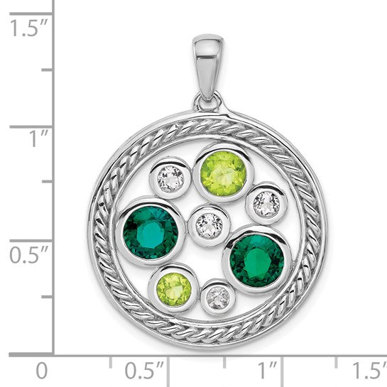 Sterling Silver Emerald, Peridot and White Topaz Circle Pendant- Sparkle & Jade-SparkleAndJade.com QP5898PE