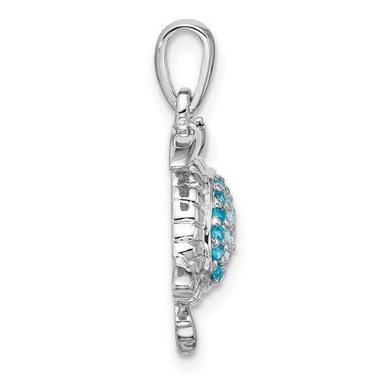 Sterling Silver Blue CZ Turtle Pendant- Sparkle & Jade-SparkleAndJade.com QP5916