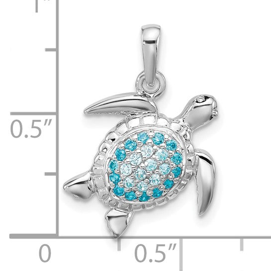 Sterling Silver Blue CZ Turtle Pendant- Sparkle & Jade-SparkleAndJade.com QP5916