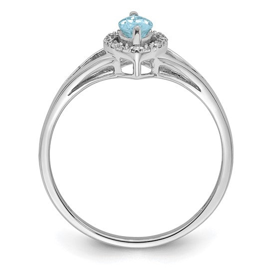 Sterling Silver Diamond and Aquamarine Marquise Ring- Sparkle & Jade-SparkleAndJade.com 