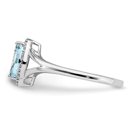 Sterling Silver Diamond and Aquamarine Marquise Ring- Sparkle & Jade-SparkleAndJade.com 