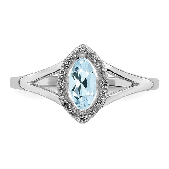 Sterling Silver Diamond and Aquamarine Marquise Ring- Sparkle & Jade-SparkleAndJade.com 