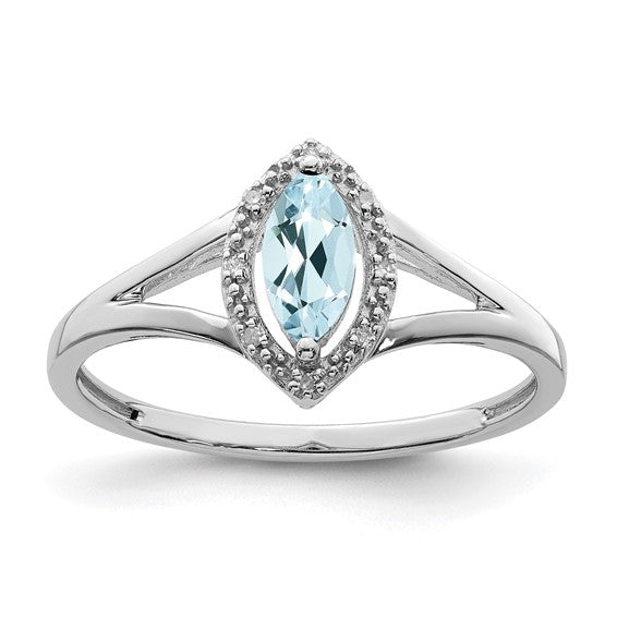 Sterling Silver Diamond and Aquamarine Marquise Ring- Sparkle & Jade-SparkleAndJade.com 