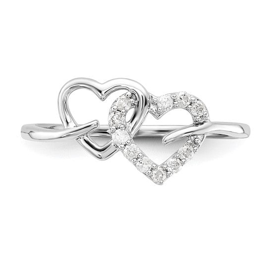 Sterling Silver Plated Diamond Double Heart Ring- Sparkle & Jade-SparkleAndJade.com 