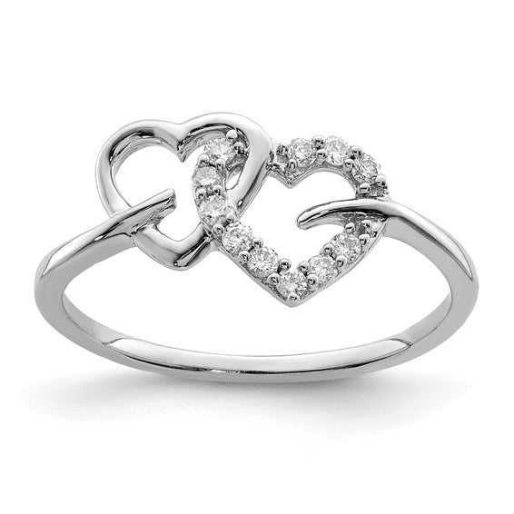 Sterling Silver Plated Diamond Double Heart Ring- Sparkle & Jade-SparkleAndJade.com 