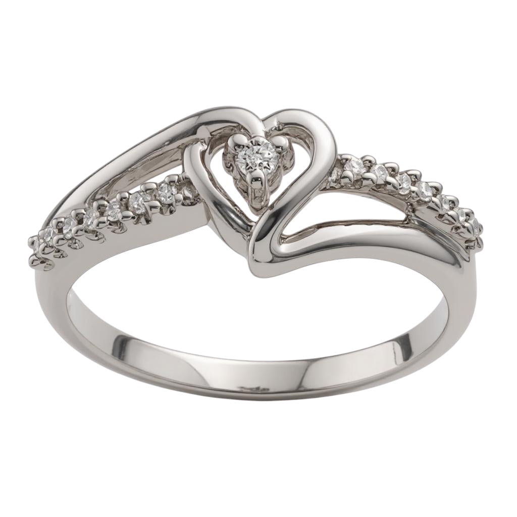 Sterling Silver Diamond Heart Ring- Sparkle & Jade-SparkleAndJade.com 