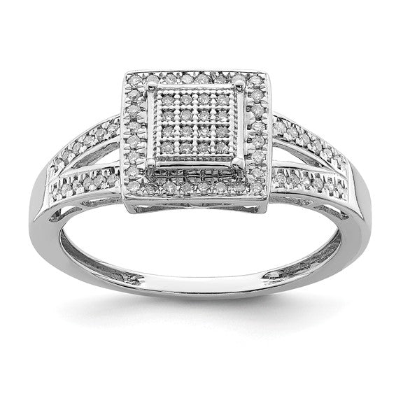 Sterling Silver Multi-Stone Genuine Diamond Square Ring - Size 8- Sparkle & Jade-SparkleAndJade.com QR5744-8