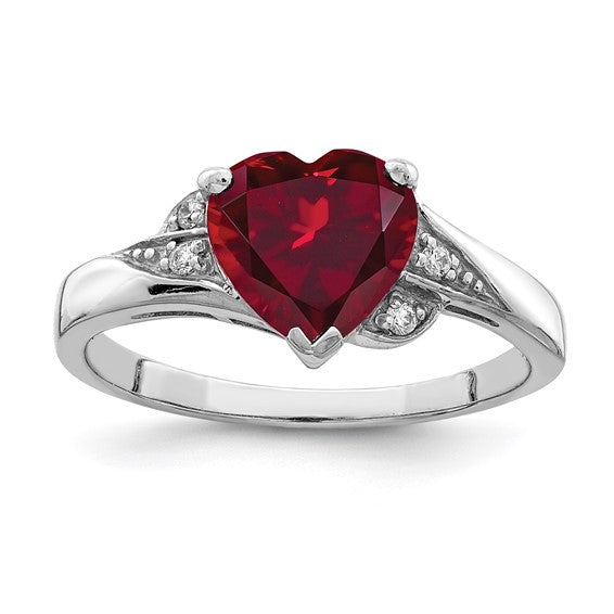 Sterling Silver Created Ruby Heart & CZ Ring- Sparkle & Jade-SparkleAndJade.com 