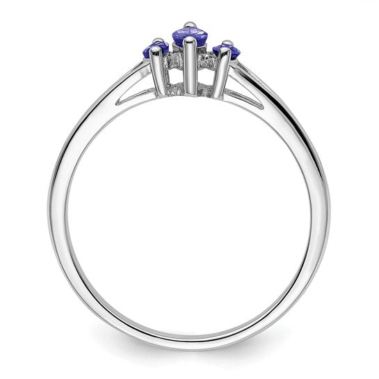 Sterling Silver 3 Stone Marquise Tanzanite Ring- Sparkle & Jade-SparkleAndJade.com 