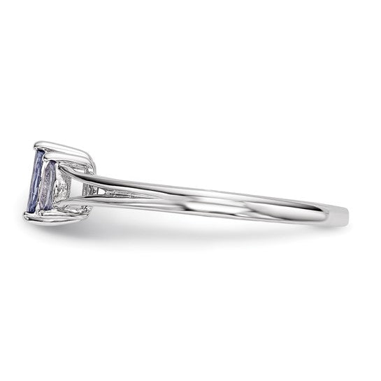 Sterling Silver 3 Stone Marquise Tanzanite Ring- Sparkle & Jade-SparkleAndJade.com 