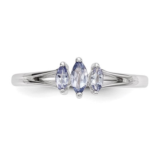 Sterling Silver 3 Stone Marquise Tanzanite Ring- Sparkle & Jade-SparkleAndJade.com 