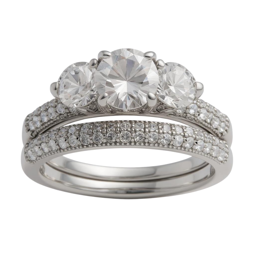 Alliance/bague De Fiançailles Femme Pierres CZ Argenté - Taille 9 - Neuf Sans Emballage - Style Rétro