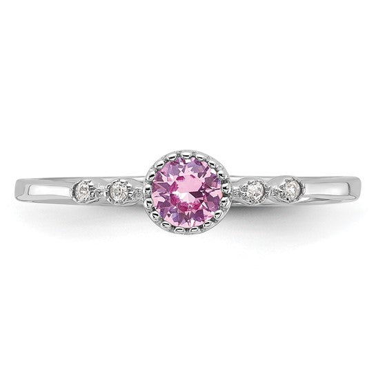 Sterling Silver Created Pink and White Sapphire Ring- Sparkle & Jade-SparkleAndJade.com 