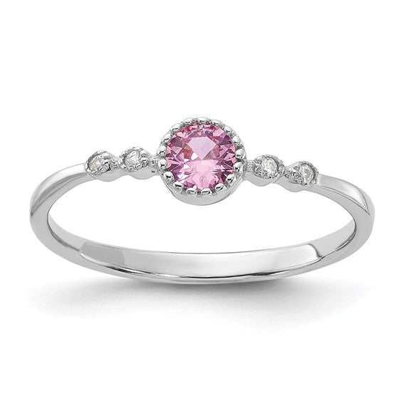 Sterling Silver Created Pink and White Sapphire Ring- Sparkle & Jade-SparkleAndJade.com 