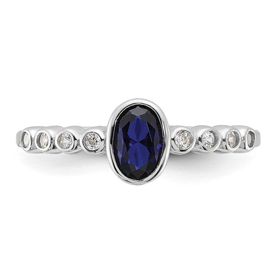Sterling Silver Created White Sapphire and Created Blue Spinel Oval Ring- Sparkle & Jade-SparkleAndJade.com 
