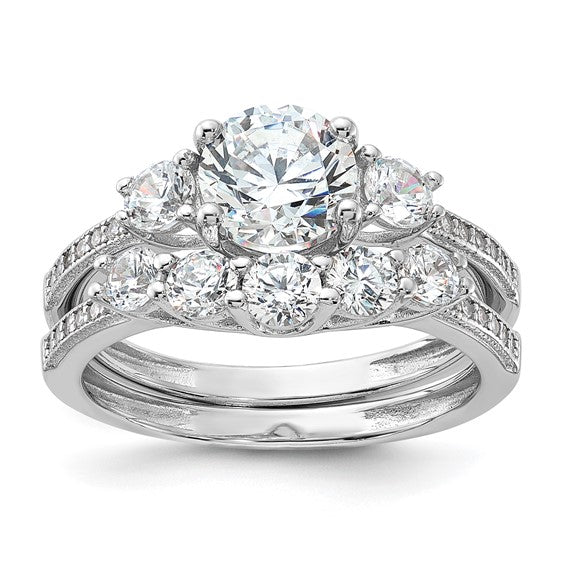 Sterling Silver CZ Engagement Ring and Band Set- Sparkle & Jade-SparkleAndJade.com 