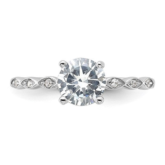 Sterling Silver Fancy CZ Band Engagement Ring- Sparkle & Jade-SparkleAndJade.com 