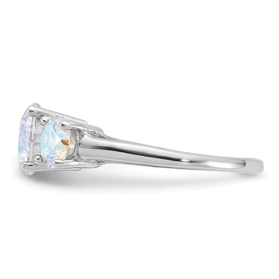 Sterling Silver Iridescent CZ 3-Stone Ring- Sparkle & Jade-SparkleAndJade.com 