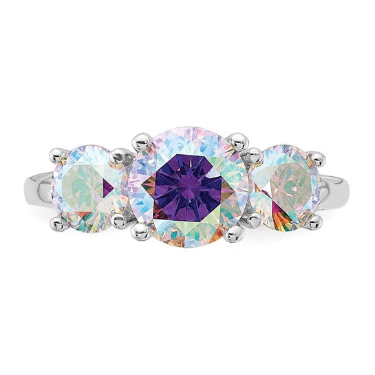 Sterling Silver Iridescent CZ 3-Stone Ring- Sparkle & Jade-SparkleAndJade.com 