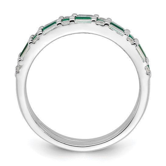 Sterling Silver Imitation Emerald and CZ 3 Ring Set- Sparkle & Jade-SparkleAndJade.com 