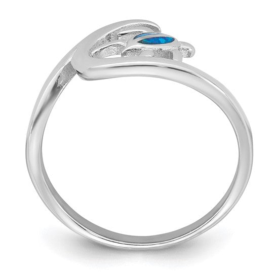 Sterling Silver Blue Created Opal Turtle on Wave Ring- Sparkle & Jade-SparkleAndJade.com 