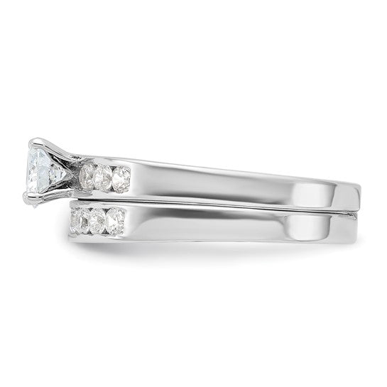 Sterling Silver CZ Round Two Piece Channel Set Wedding Rings Set- Sparkle & Jade-SparkleAndJade.com 