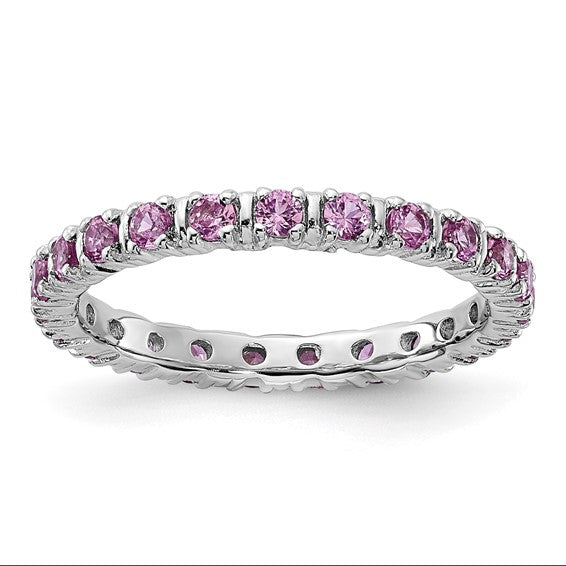 Sterling Silver Stackable Expressions Created Pink Sapphire Eternity Ring- Sparkle & Jade-SparkleAndJade.com 