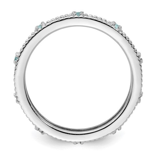 Sterling Silver Stackable Expressions Genuine Light Aquamarine Filigree Ring - Size 8- Sparkle & Jade-SparkleAndJade.com QSK1484-8