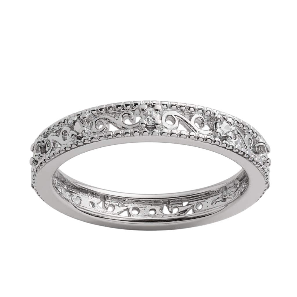 Sterling Silver Stackable Expressions April White Topaz Filigree Ring- Sparkle & Jade-SparkleAndJade.com 