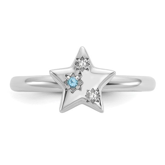 Sterling Silver Stackable Expressions Blue & White Topaz Star Ring- Sparkle & Jade-SparkleAndJade.com 