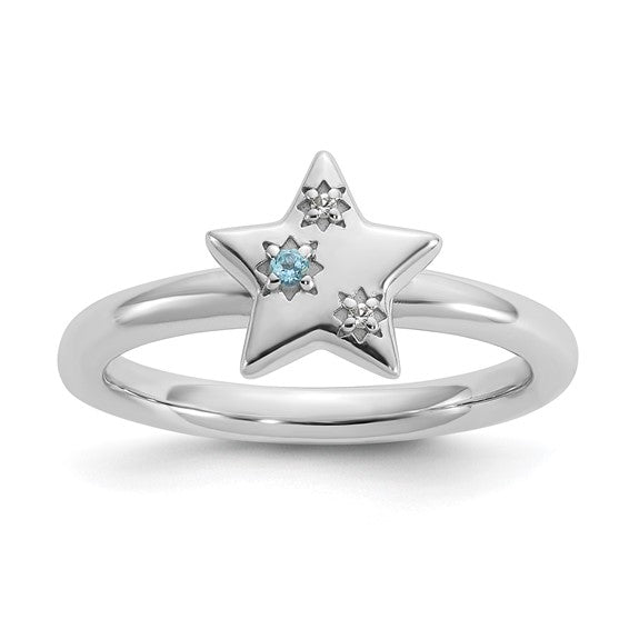 Sterling Silver Stackable Expressions Blue & White Topaz Star Ring- Sparkle & Jade-SparkleAndJade.com 