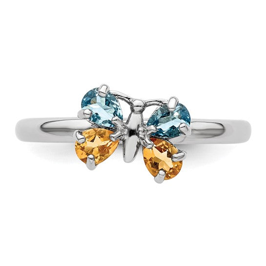 Sterling Silver Stackable Expressions Blue Topaz & Citrine Butterfly Ring- Sparkle & Jade-SparkleAndJade.com 