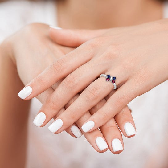 Sterling Silver Stackable Expressions Ruby and Blue Sapphire Butterfly Ring- Sparkle & Jade-SparkleAndJade.com 