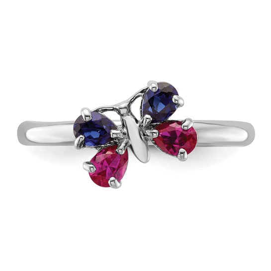 Sterling Silver Stackable Expressions Ruby and Blue Sapphire Butterfly Ring- Sparkle & Jade-SparkleAndJade.com 