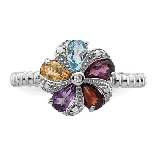 Sterling Silver Multi Gemstone & Diamond Ring- Sparkle & Jade-SparkleAndJade.com 