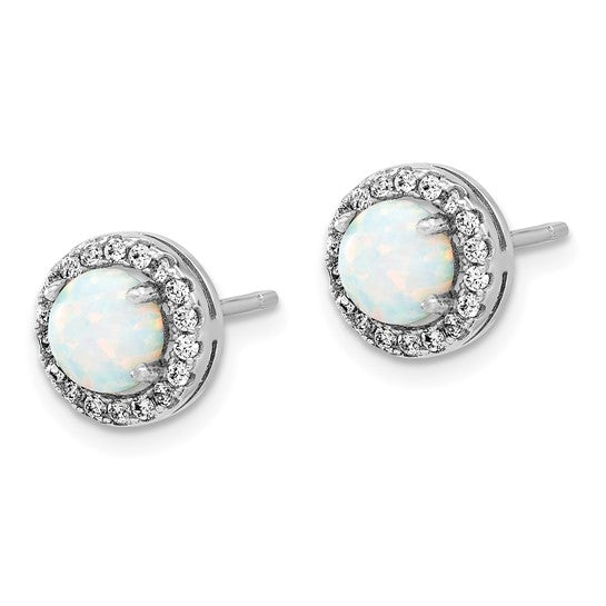 Sterling Silver CZ and Created Opal Halo Pendant and Earring Set- Sparkle & Jade-SparkleAndJade.com QST277