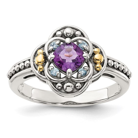 Shey Couture Sterling Silver 14k Accent Amethyst and Swiss Blue Topaz Ring- Sparkle & Jade-SparkleAndJade.com 