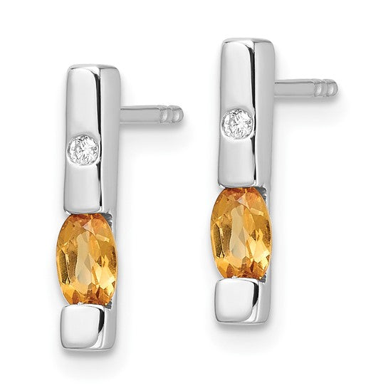 Sterling Silver White Ice .02ct. Diamond Citrine Earrings- Sparkle & Jade-SparkleAndJade.com QW210CI