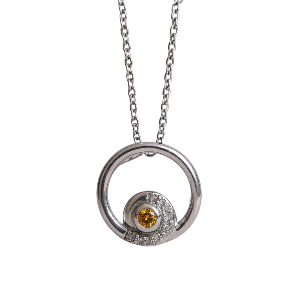 Sterling Silver White Ice Diamond and Citrine Necklace- Sparkle & Jade-SparkleAndJade.com 