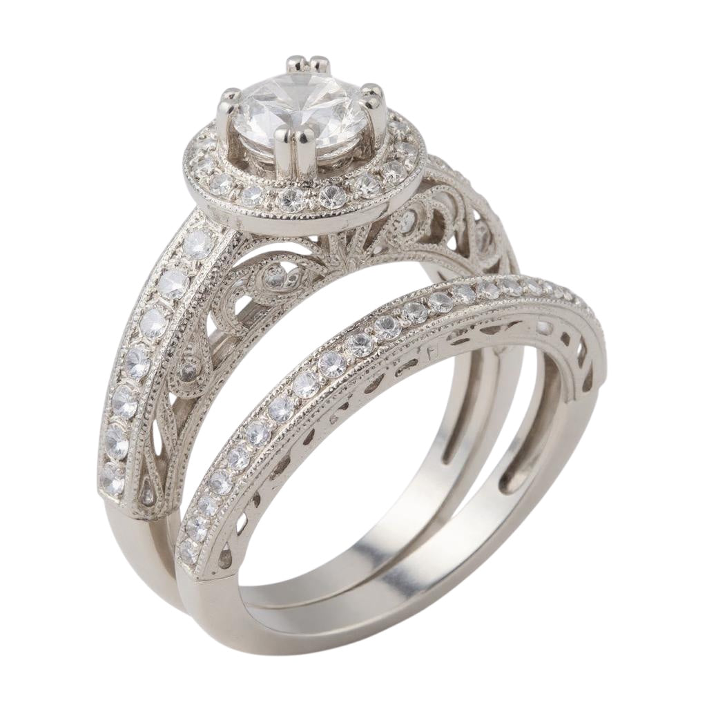 14k White Gold 5mm Round Halo Vintage Filigree Semi-Mount Engagement Ring  Item Number : R11847W | R11847WB, image size:1024x1024