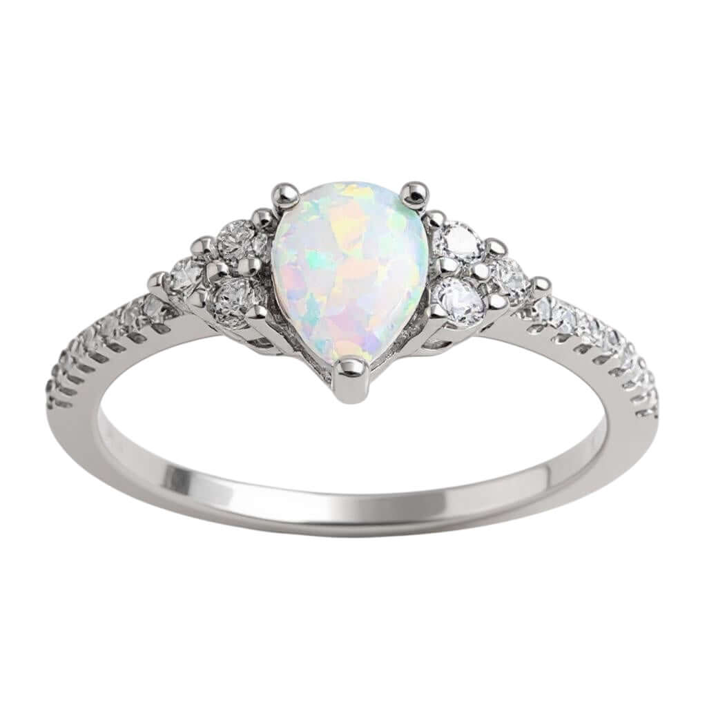 Sterling Silver Pear Opal CZ Ring- Sparkle & Jade-SparkleAndJade.com 