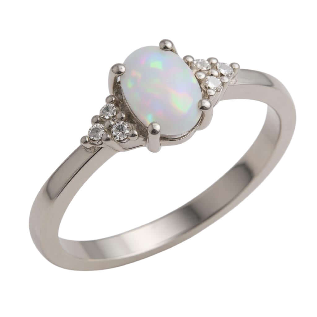 Sterling Silver Oval Opal CZ Ring- Sparkle & Jade-SparkleAndJade.com 