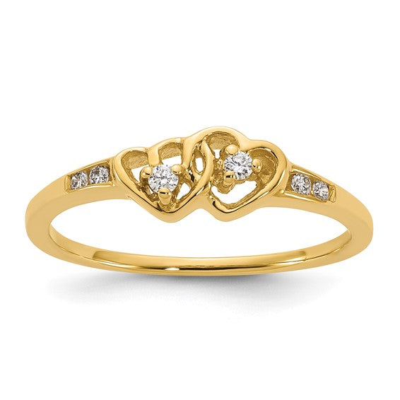 10k Yellow Gold Diamond Double Heart Ring- Sparkle & Jade-SparkleAndJade.com 