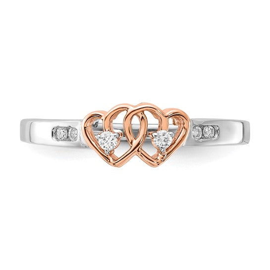 10k White and Rose Gold Diamond Double Heart Ring- Sparkle & Jade-SparkleAndJade.com RLD3578-0WAB